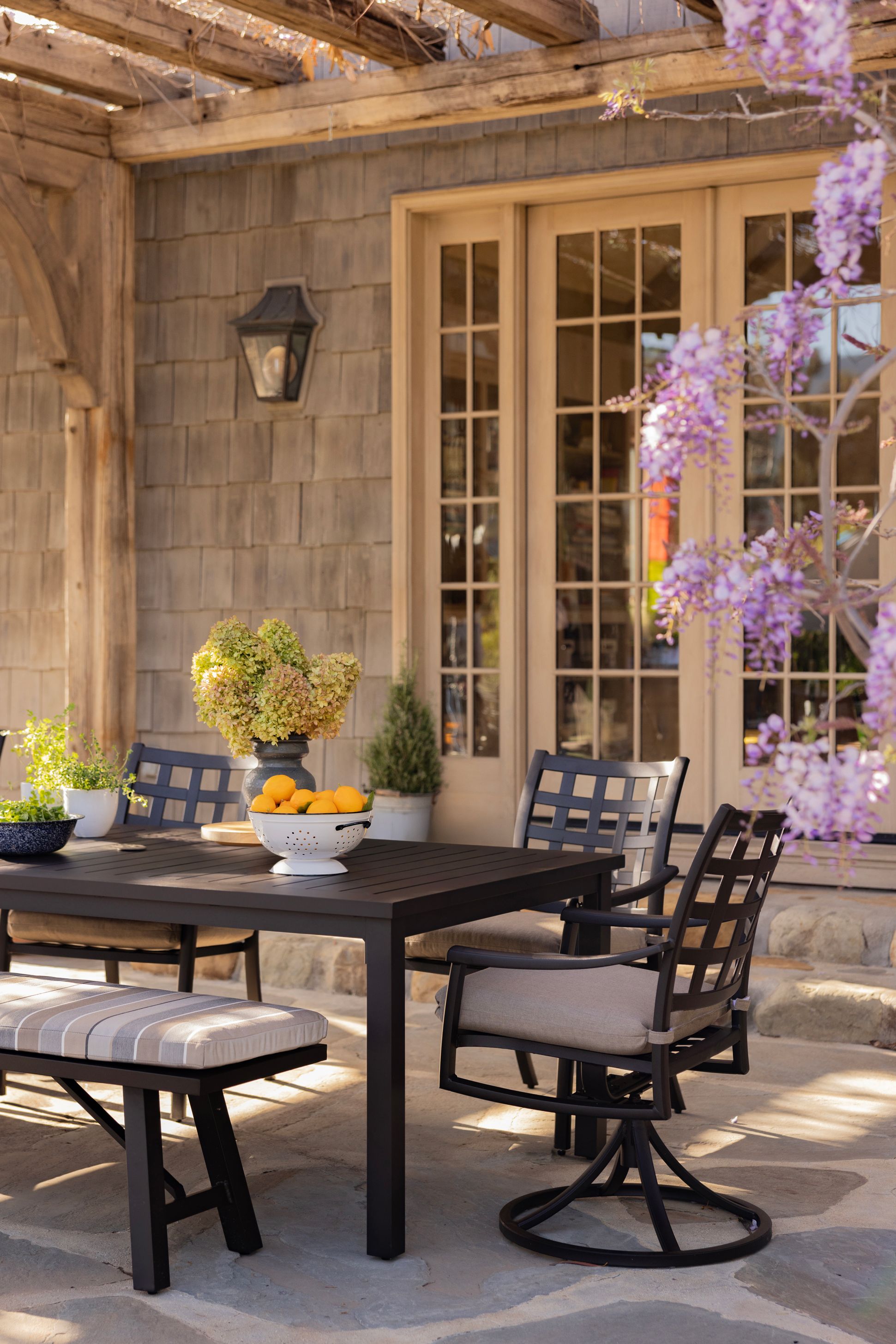 an image of a dining table outside, outdoor dining, 