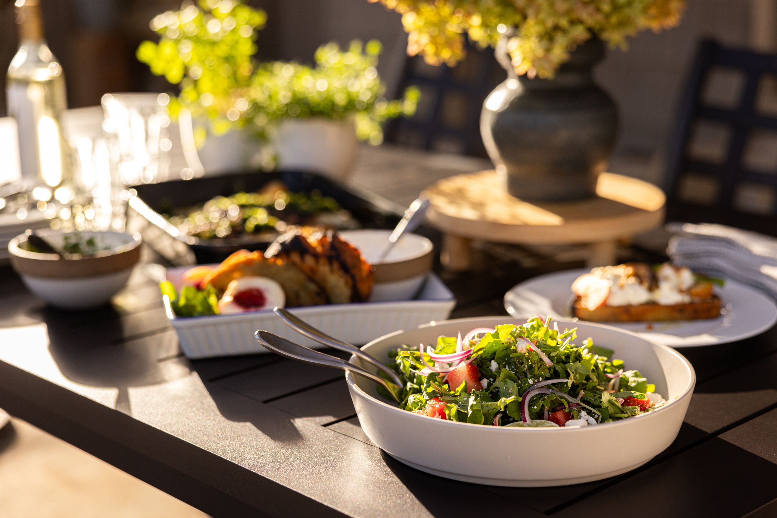 A dining table filled with food