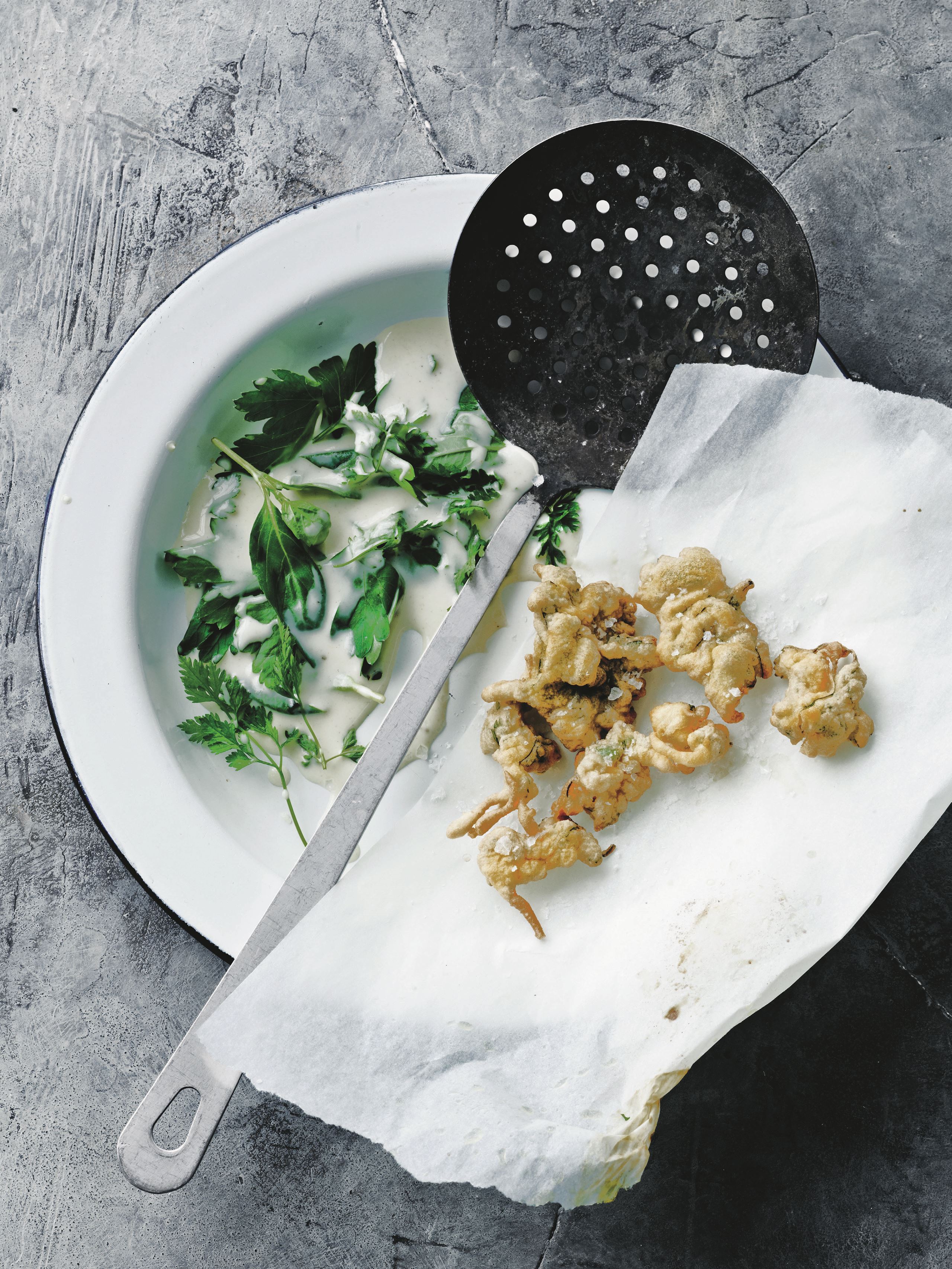 Krydderurter i tempura