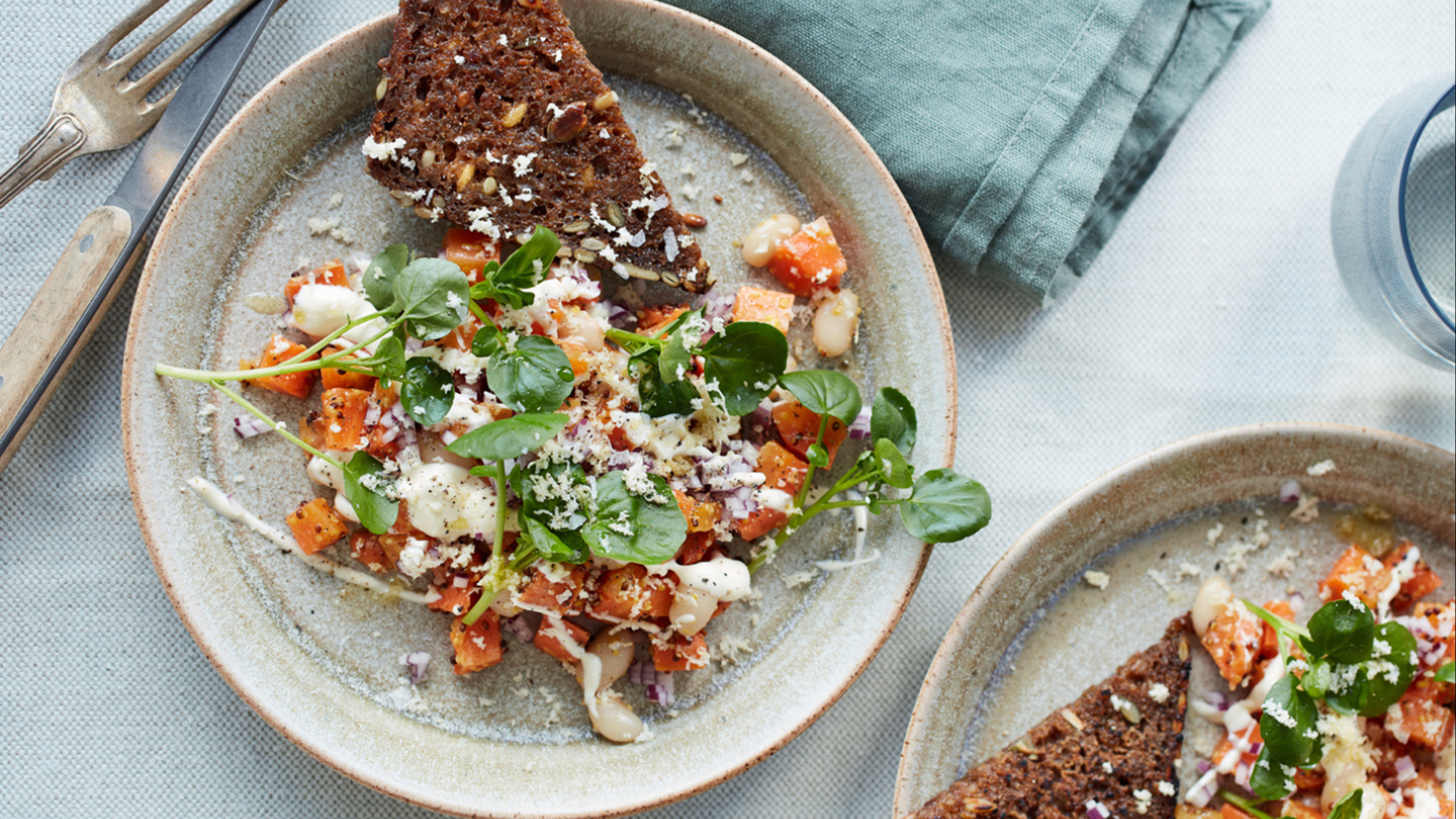 Tatar af saltbagte nye gulerødder og hvide bønner med peberrod og brøndkarse