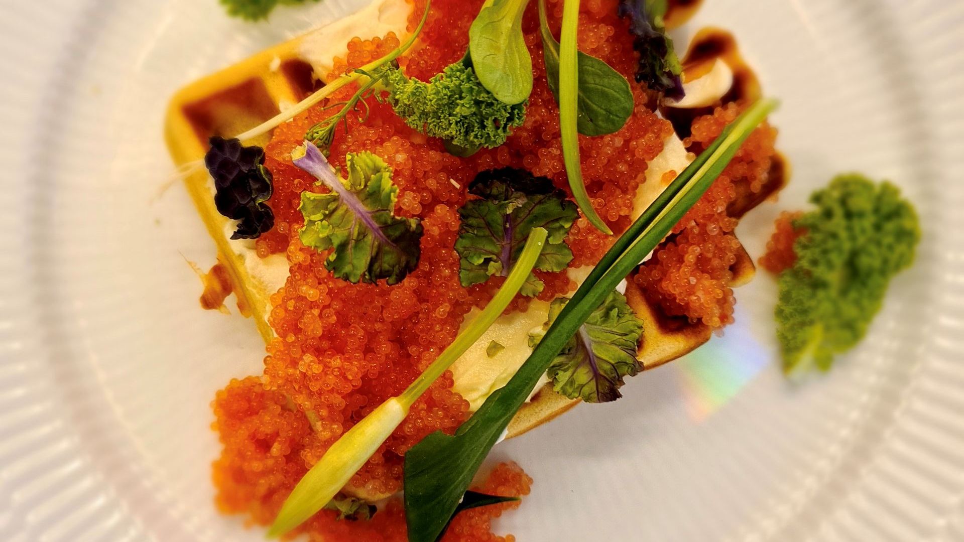 Boghvedevafler med stenbiderrogn, kålskud og ramsløg