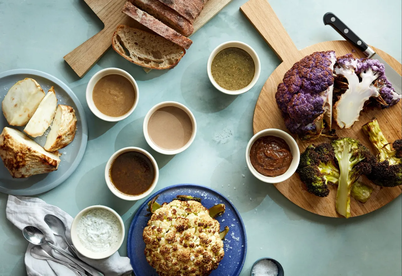 Helbagte grøntsager med dips