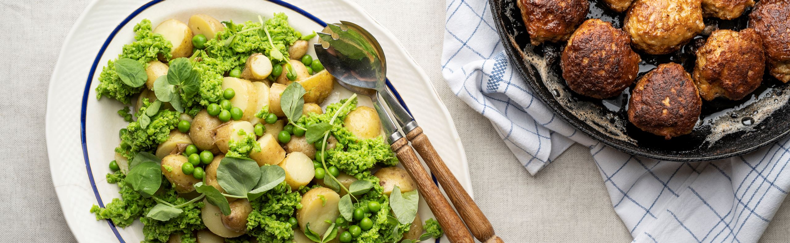 Onsdag: Frikadeller med hvide bønner samt kartoffelsalat med ærtepesto