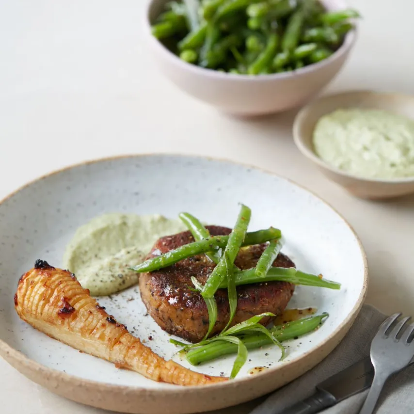 Svampebøffer med misobagte persillerødder