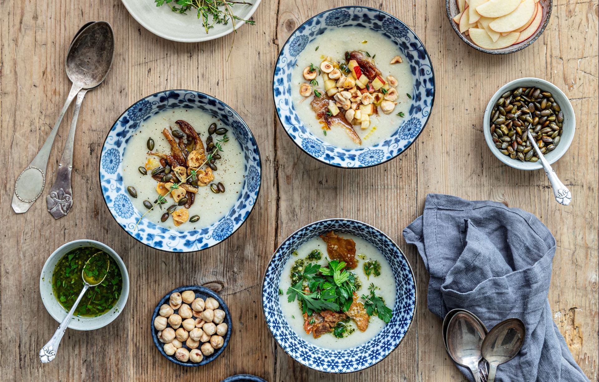 Jordskok- og bønnesuppe med 3 toppings