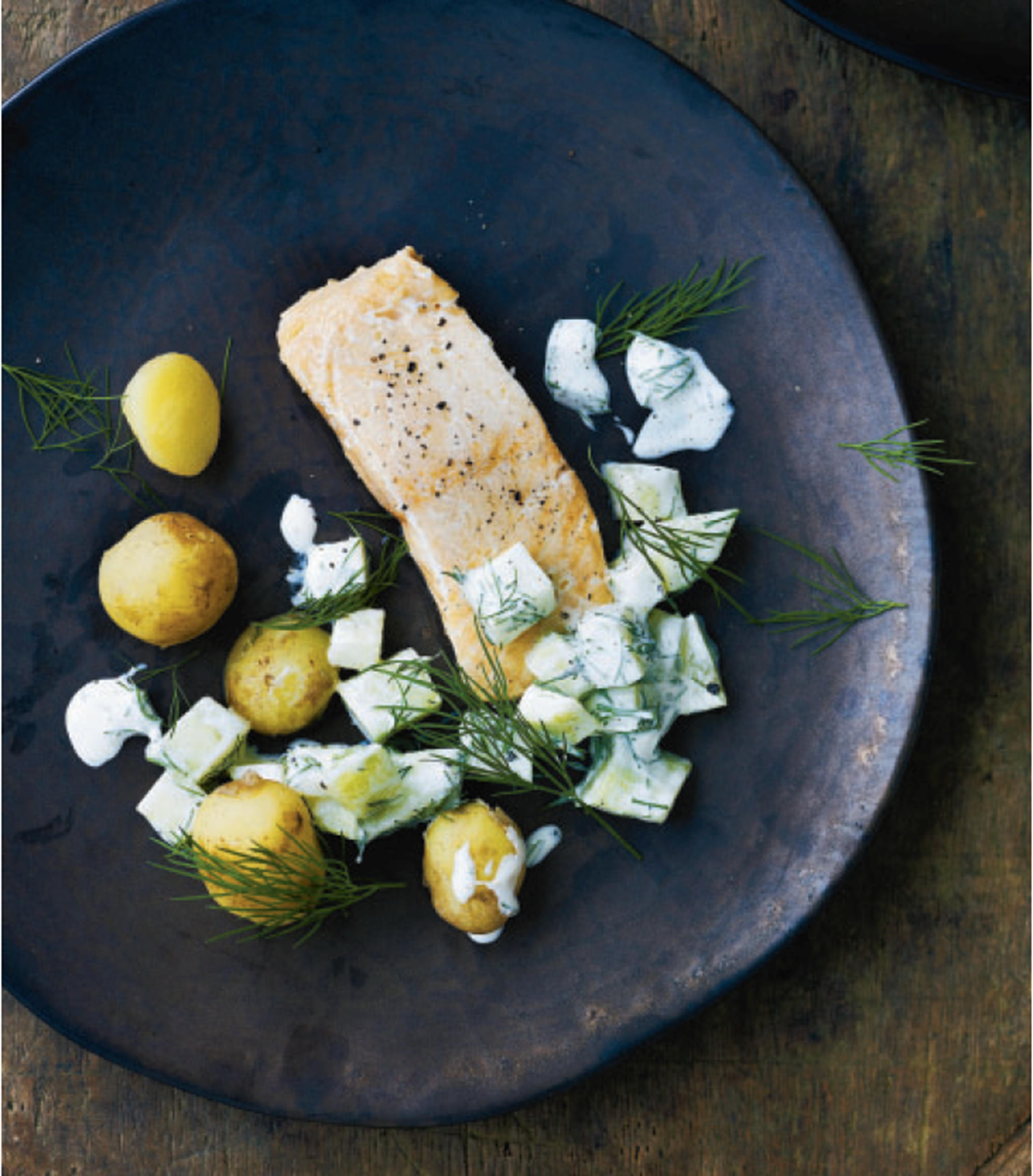 Havørred med agurk og rygeost