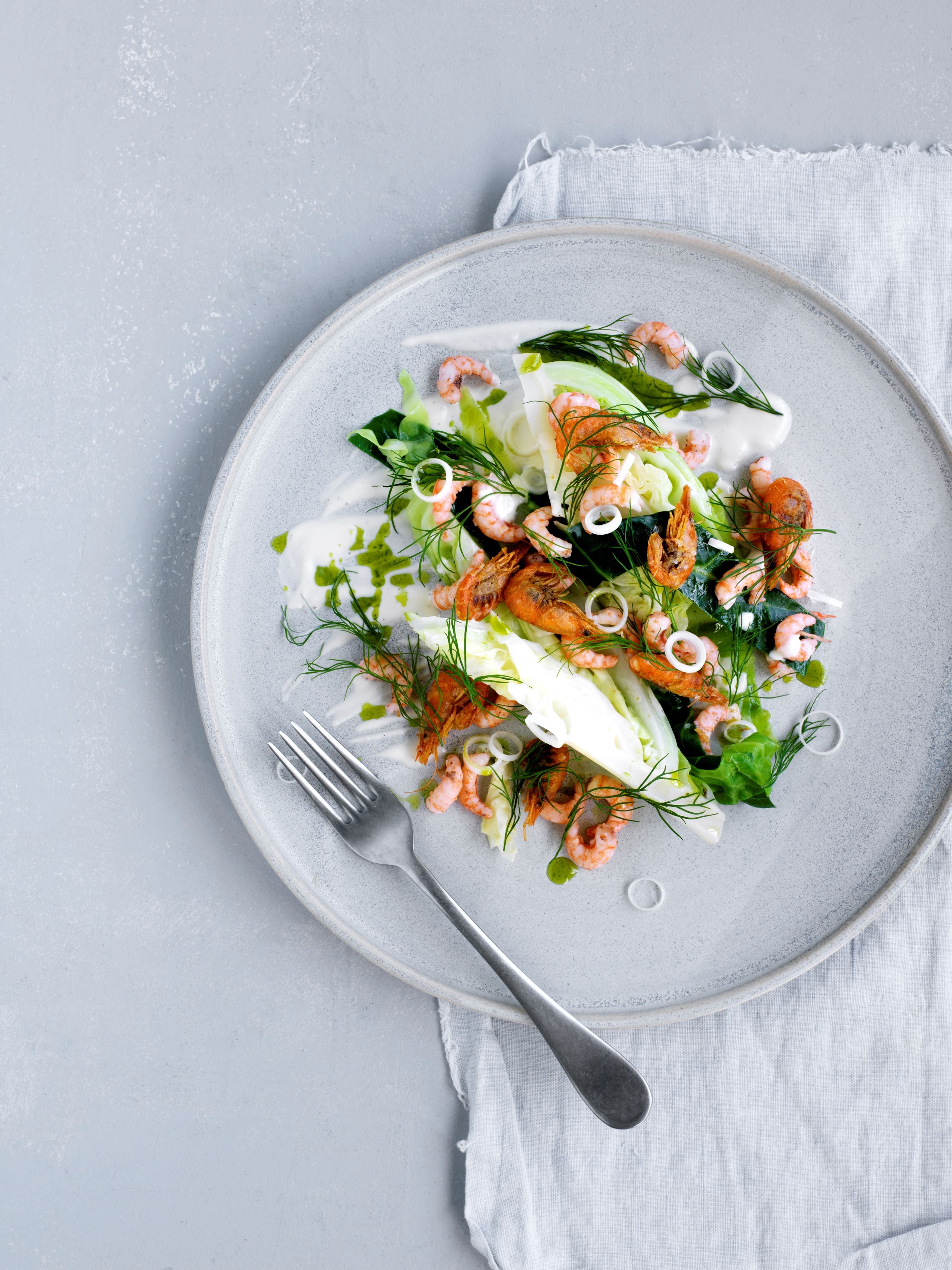 Fjordrejer med dampet spidskål, dildolie og fløde