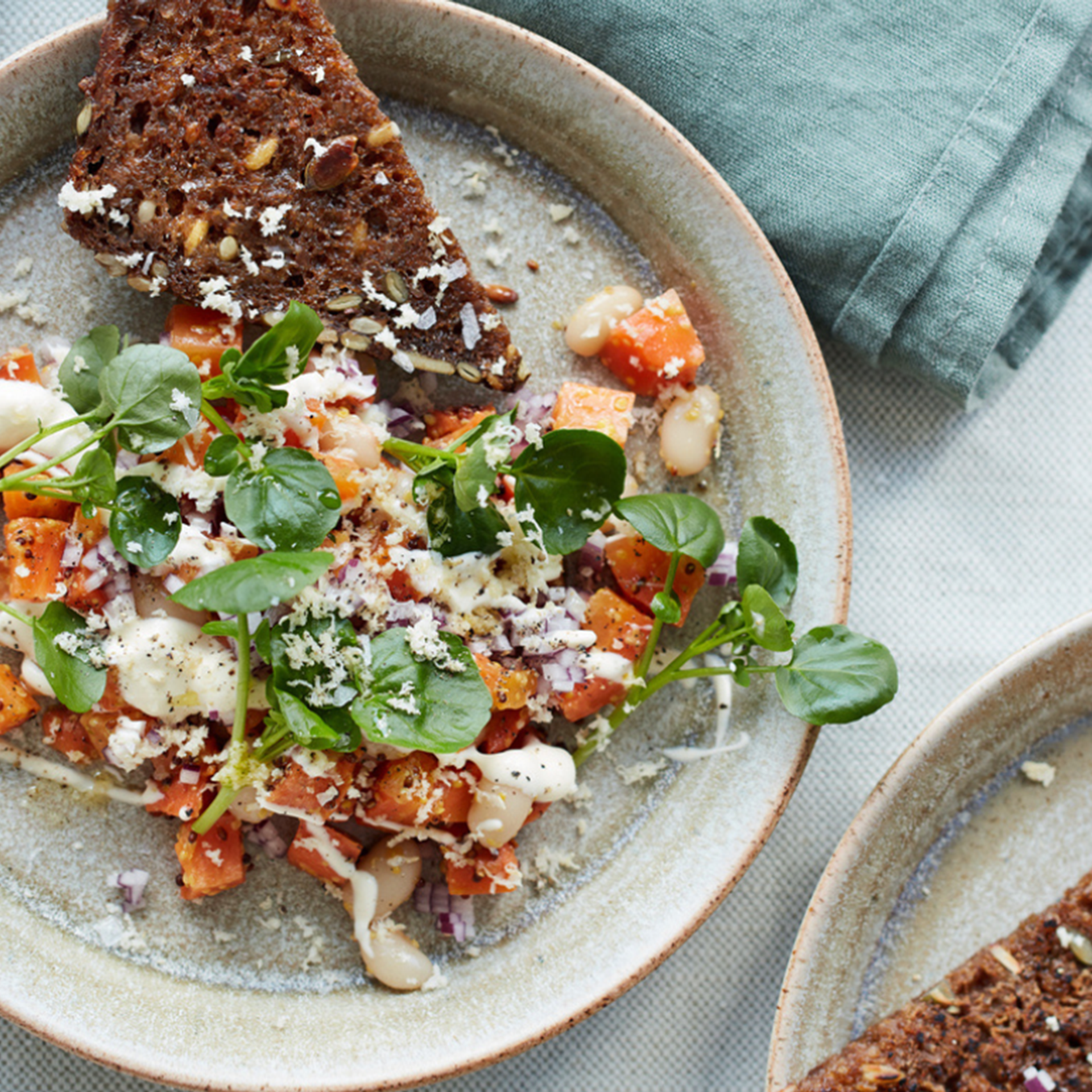 Tatar af saltbagte nye gulerødder og hvide bønner med peberrod og brøndkarse