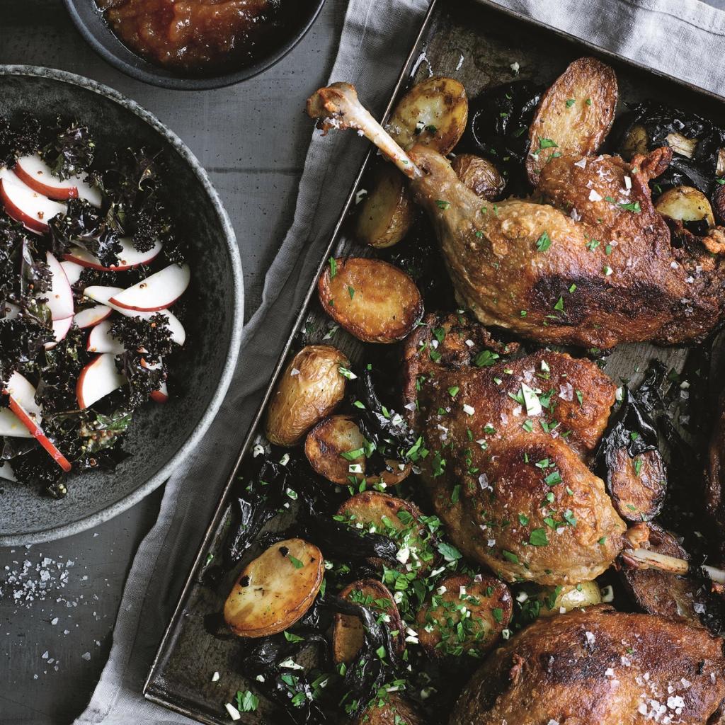 Andeconfit med kartofler og svampe