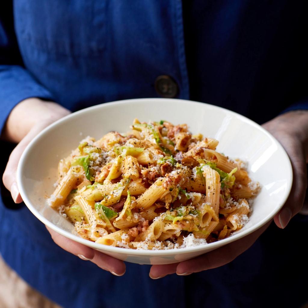 Pasta med salsiccia, rosenkål og mandler