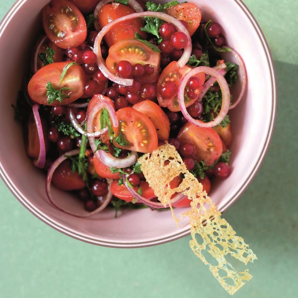 Tomatsalat med rødløg og ribs