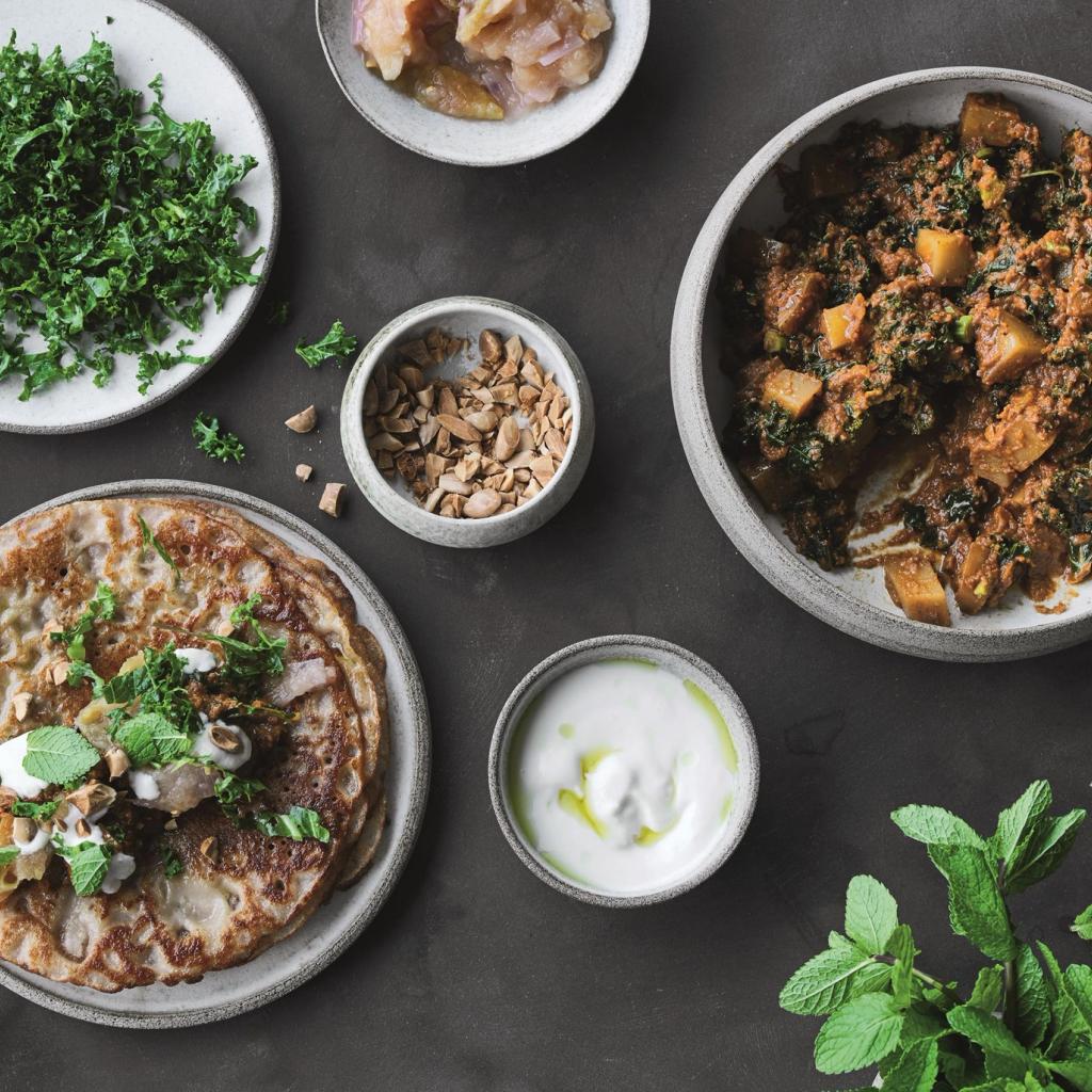 Kartoffelcurry med indiske Dosa