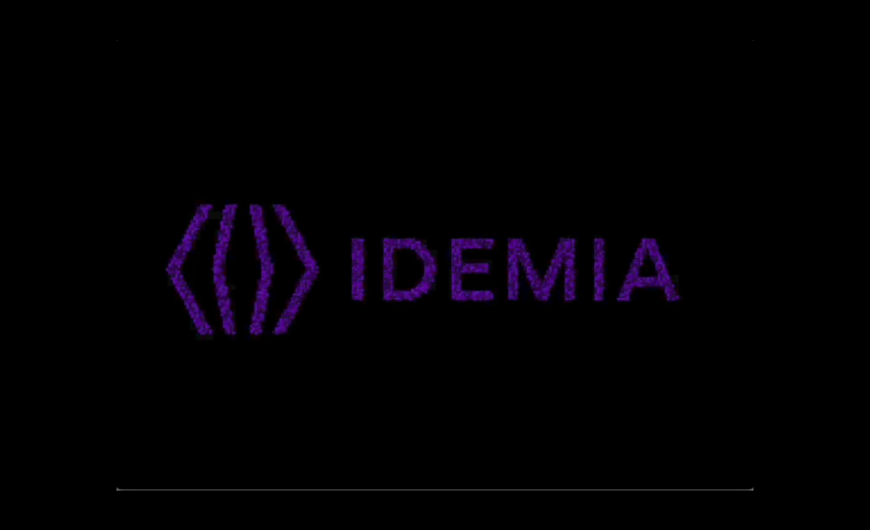 the word idemia is written in purple on a black background