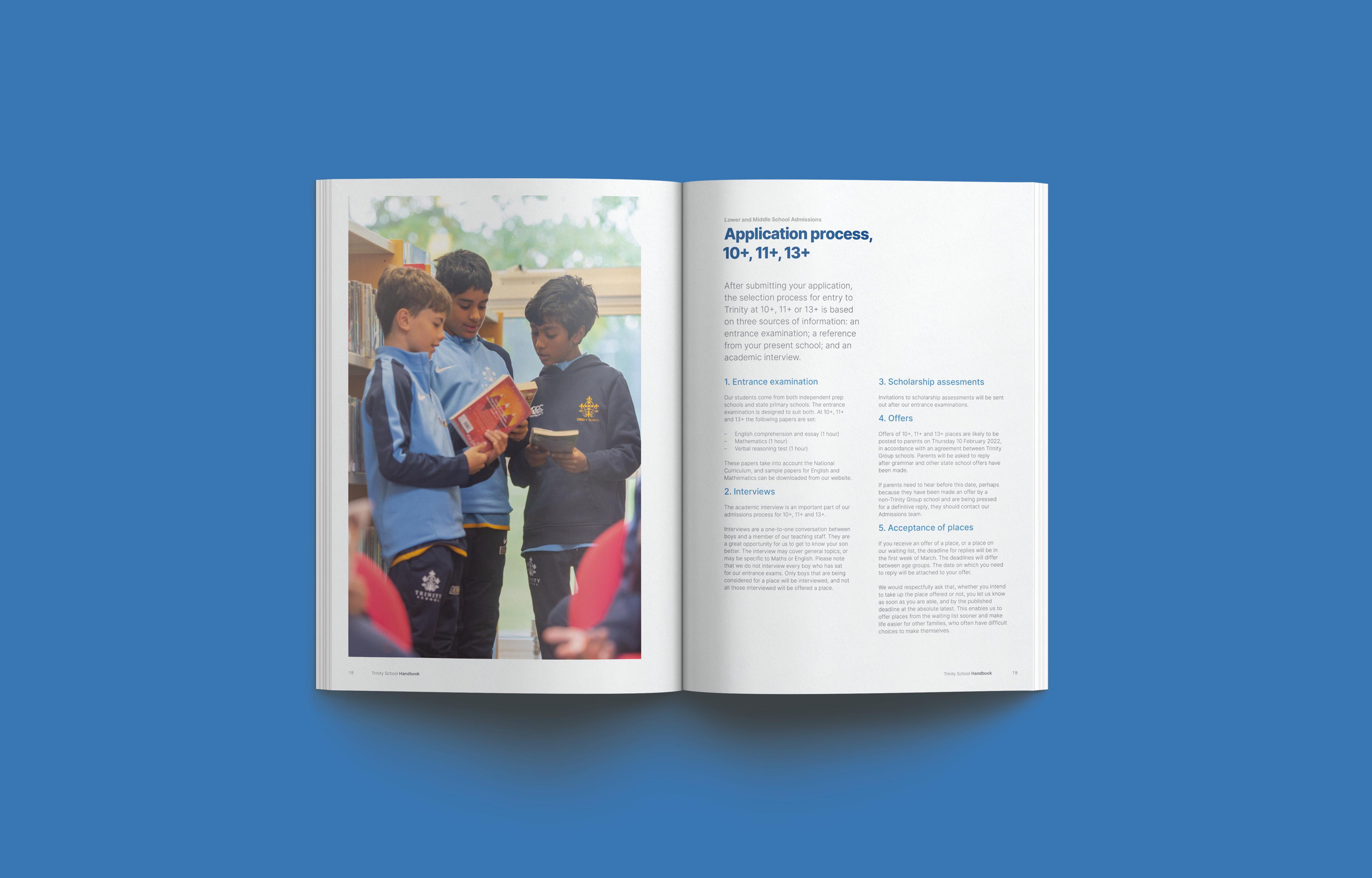 Trinity Handbook A double-page spread from Trinity School's handbook.