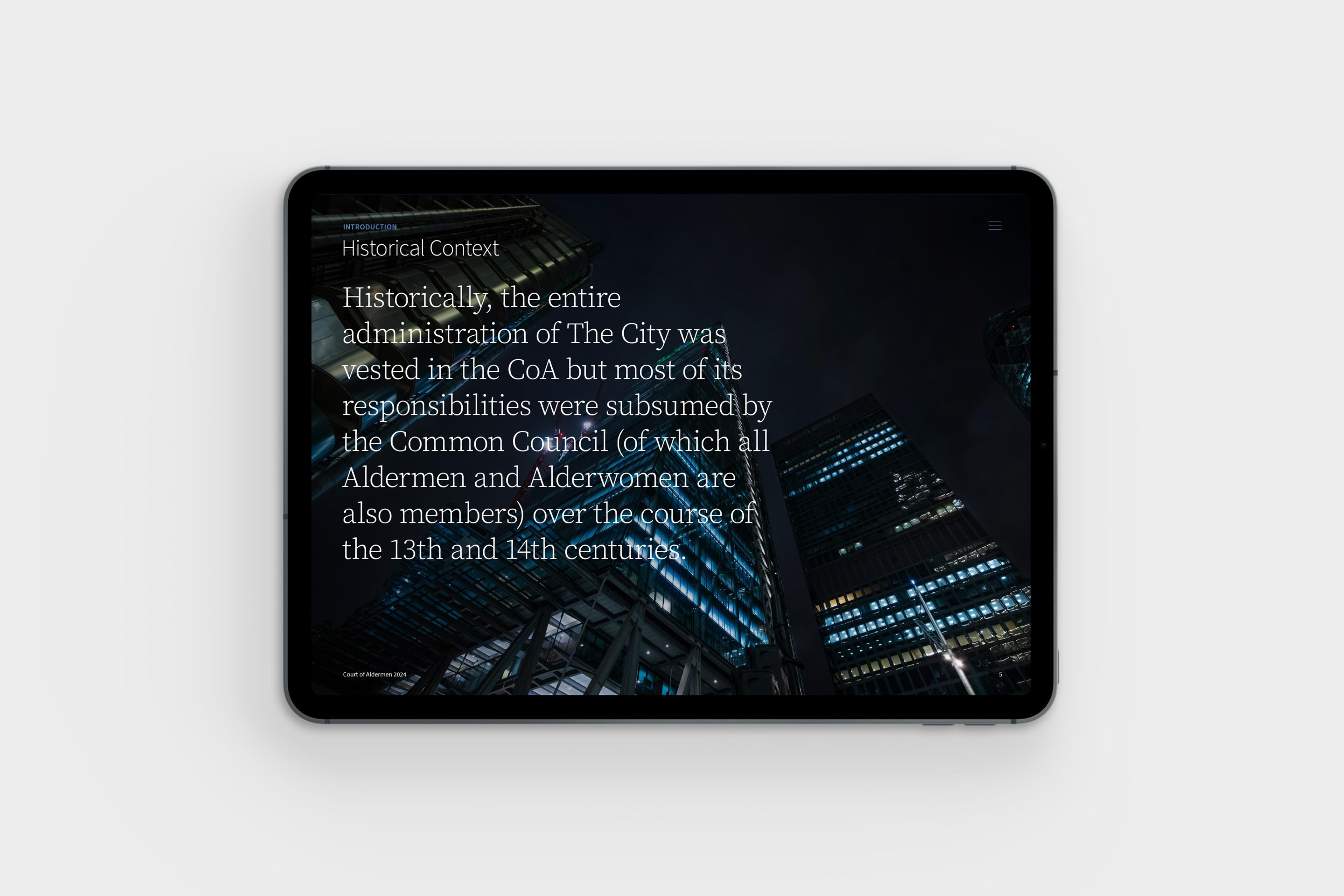 Court of Aldermen presentation tablet