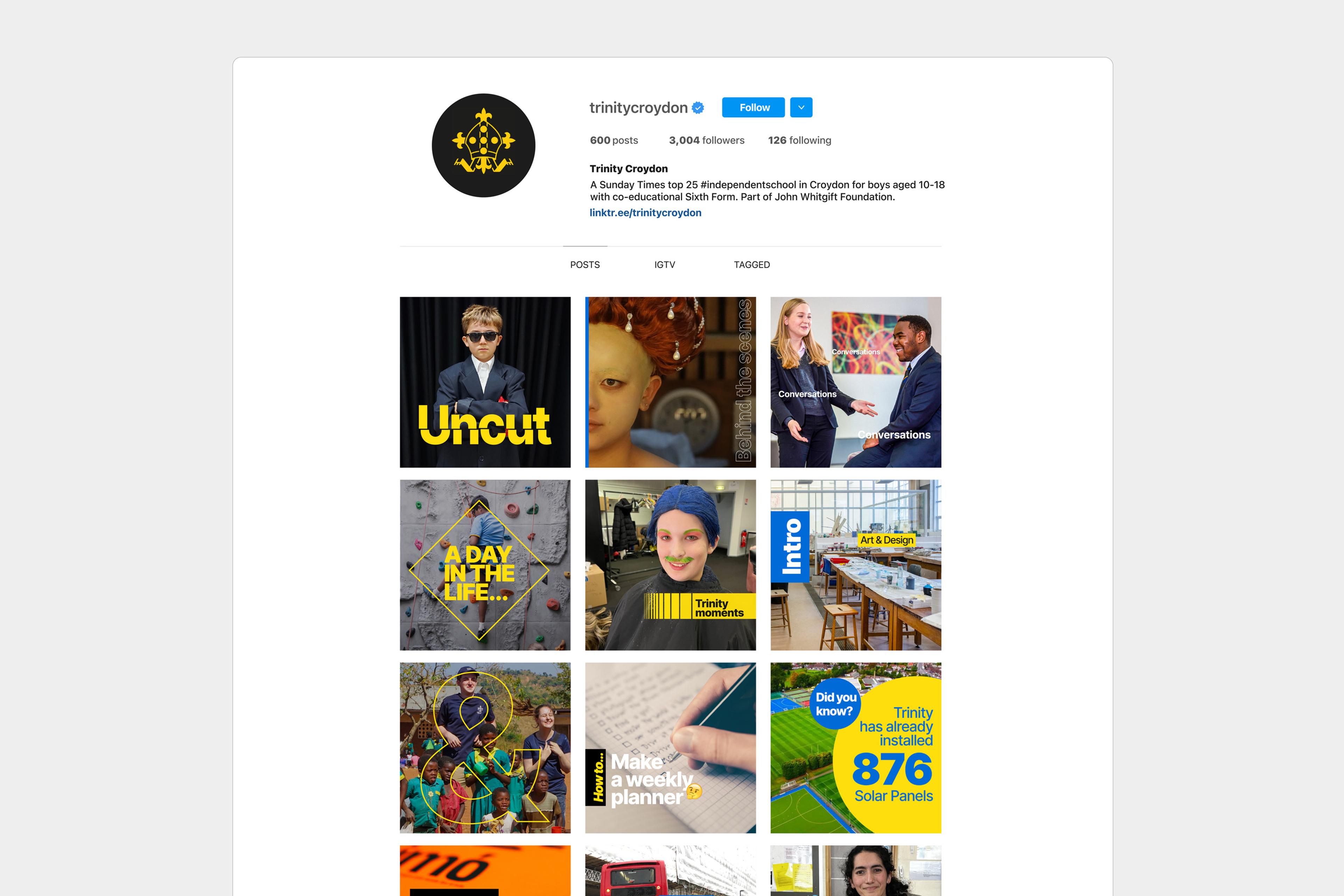Trinity School social media grid feed