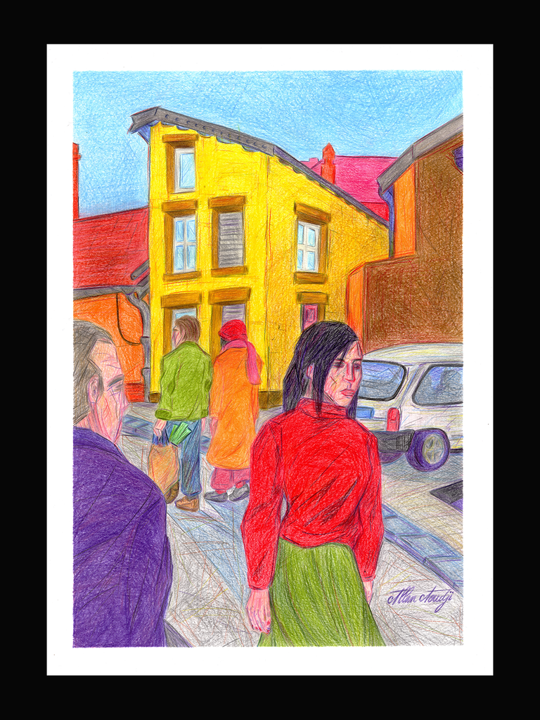 crayons de couleur - une rue, une après-midi