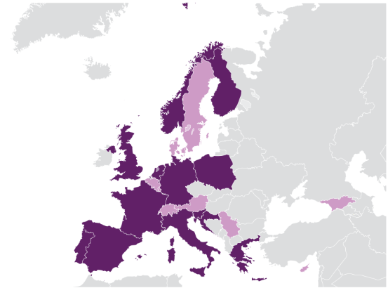 Europakart med oversikt over OPERAS sine medlemsland