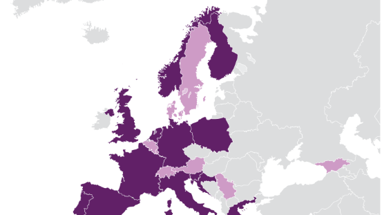Europakart med oversikt over OPERAS sine medlemsland