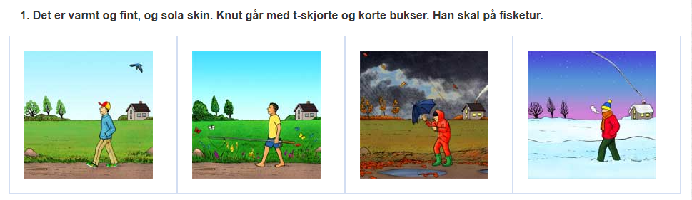 Bilde som illustrerer hvordan en eksempeloppgave i leseprøven kan se ut. Personer med synshemming vil få en alternativ prøve uten bilder.