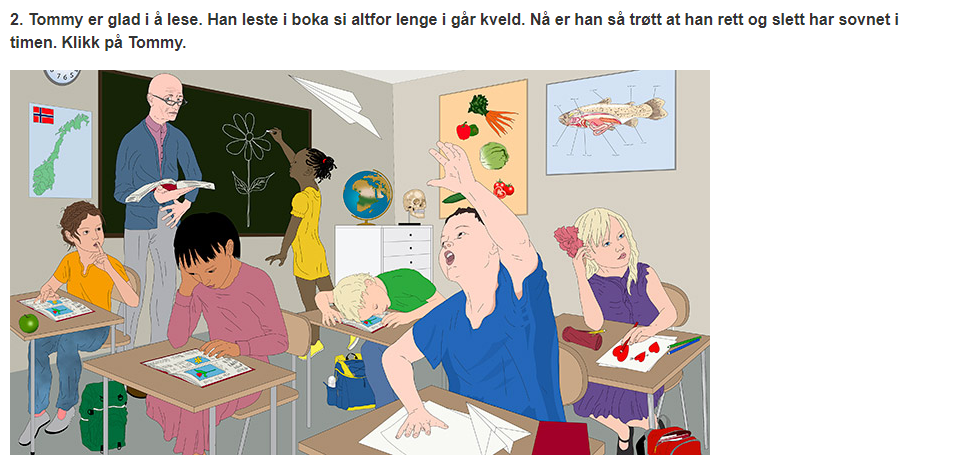 Bilde som illustrerer hvordan en eksempeloppgave i leseprøven kan se ut. Personer med synshemming vil få en alternativ prøve uten bilder.