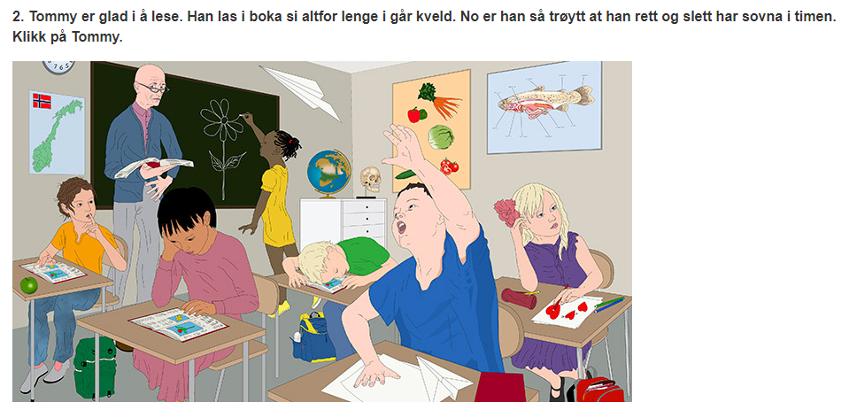 Bilde som illustrerer hvordan en eksempeloppgave i leseprøven kan se ut. Personer med synshemming vil få en alternativ prøve uten bilder.