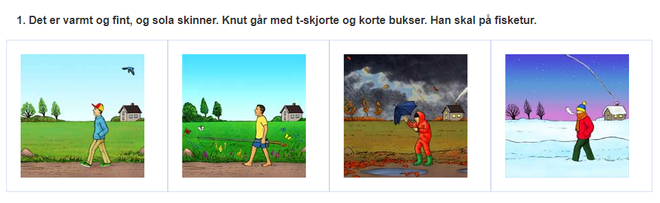 Bilde som illustrerer hvordan en eksempeloppgave i leseprøven kan se ut. Personer med synshemming vil få en alternativ prøve uten bilder.