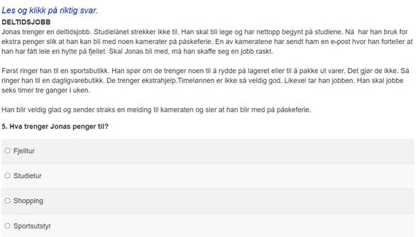 Bilde som illustrerer hvordan en eksempeloppgave i leseprøven kan se ut. Personer med synshemming vil få en alternativ prøve uten bilder.