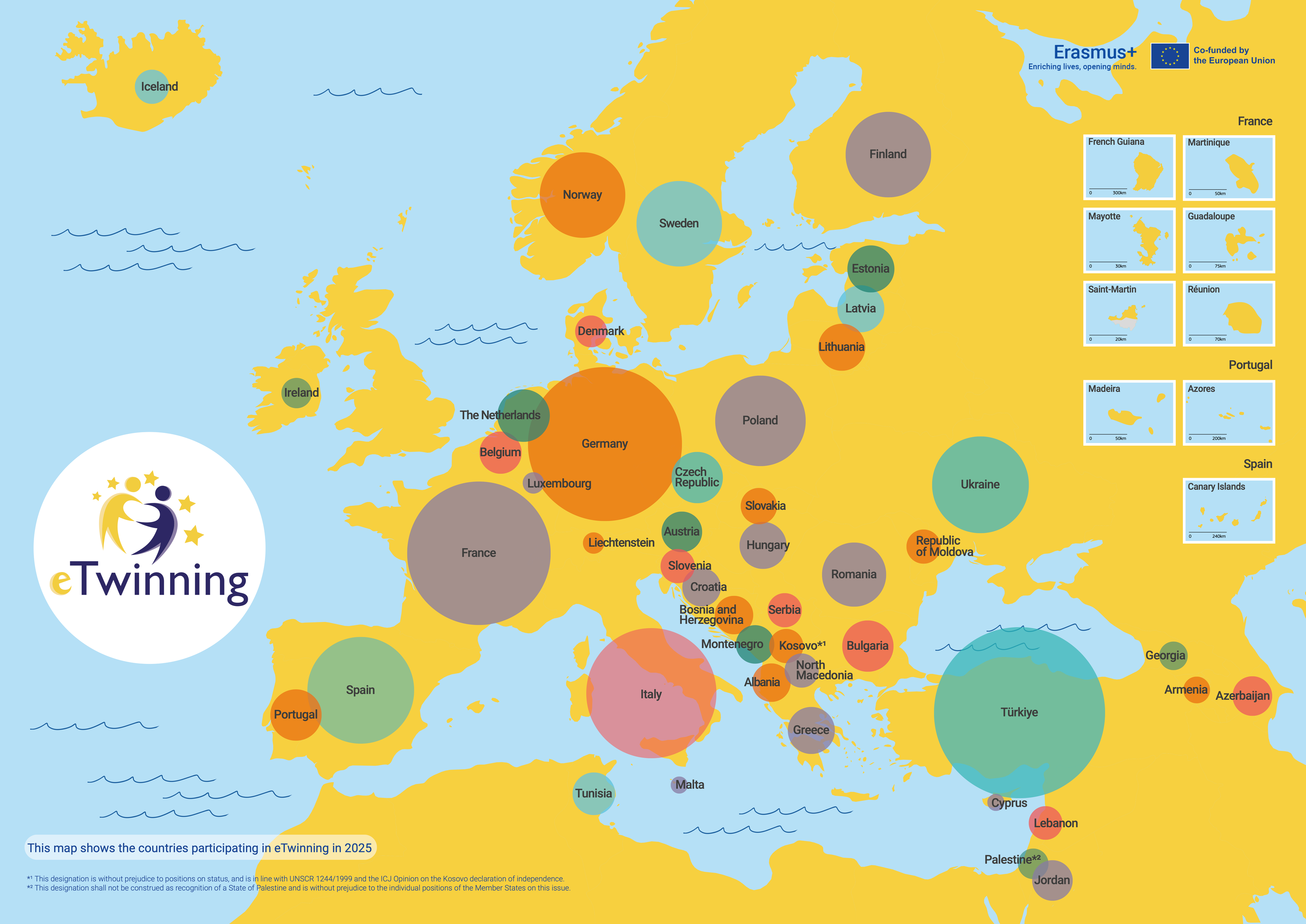 Kart som viser deltakerland i eTwinning