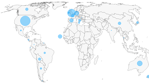 Illustrasjon som viser land med elever på utenlandsopphold