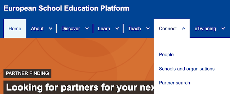 Skjermbilde av partnersøkemuligheter på ESEP