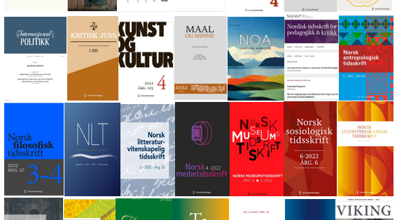 Sammenstilling av forsider til 28 norskspråklige tidsskrift