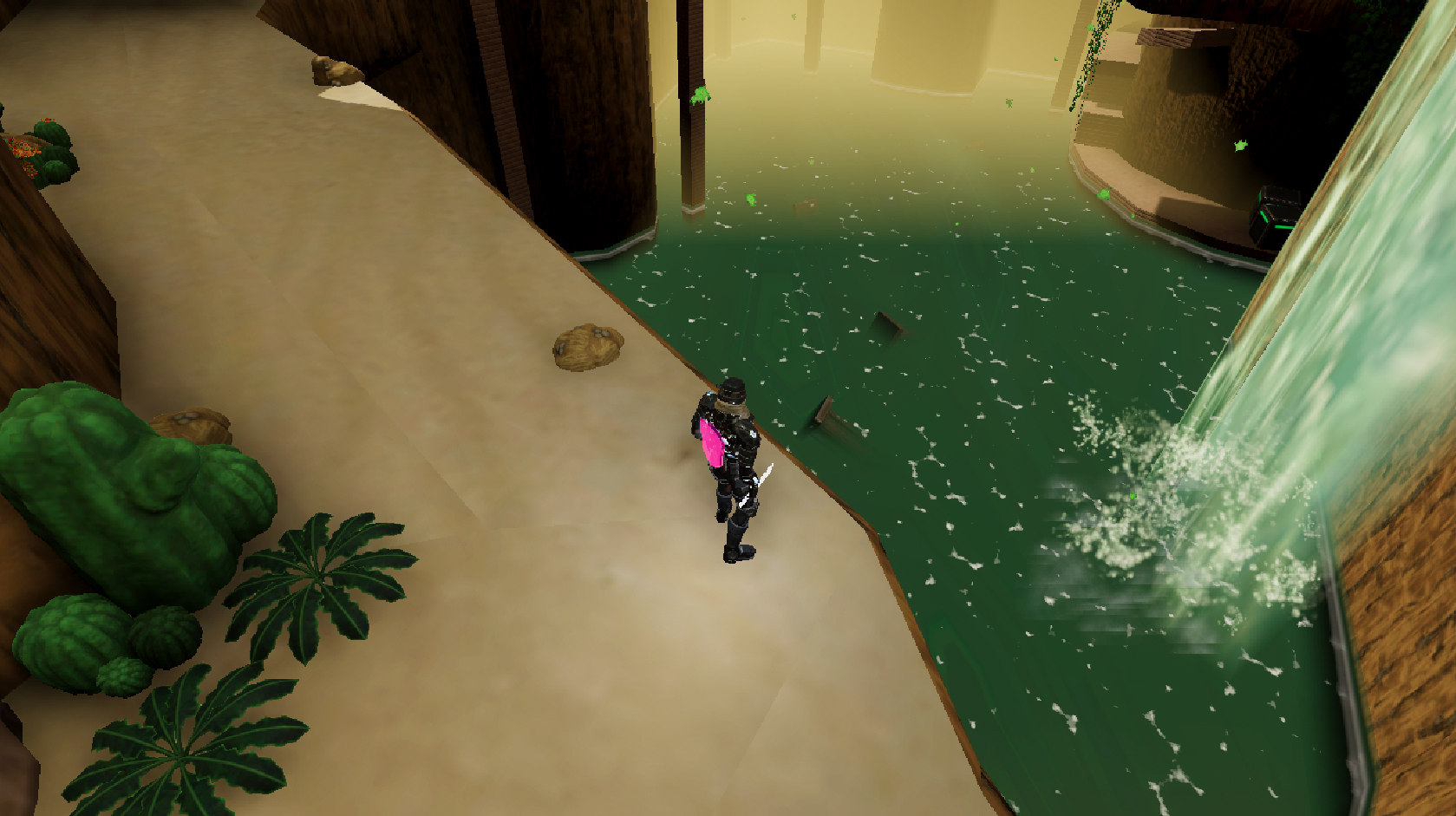 End's Reach screenshot of main character overlooking a waterfall