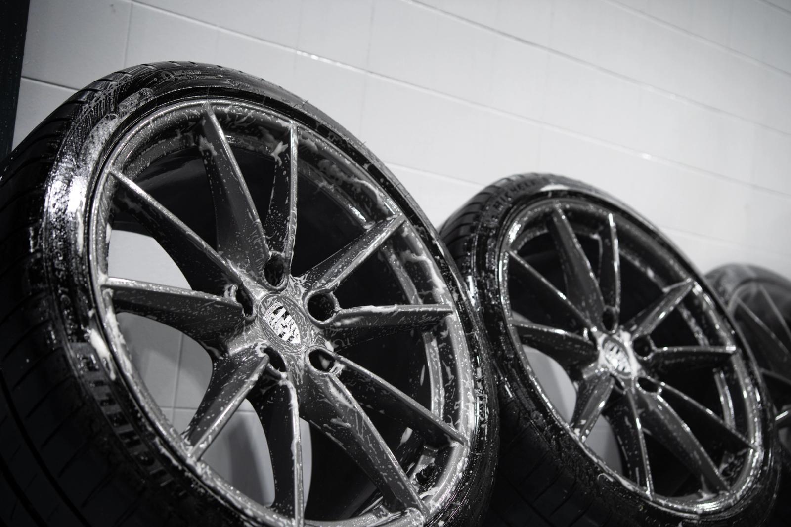 Porsche 911 wheels removed and ready for refurbishment and coating at Charlie Detailing