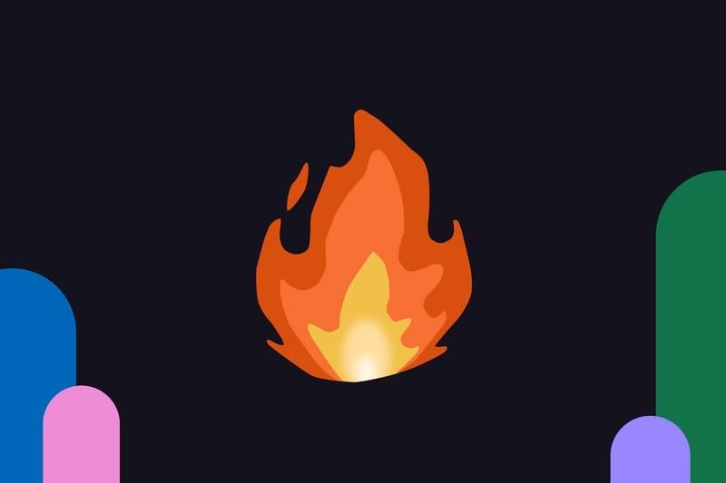 Illustrasjon av en flamme mot mørk bakgrunn.