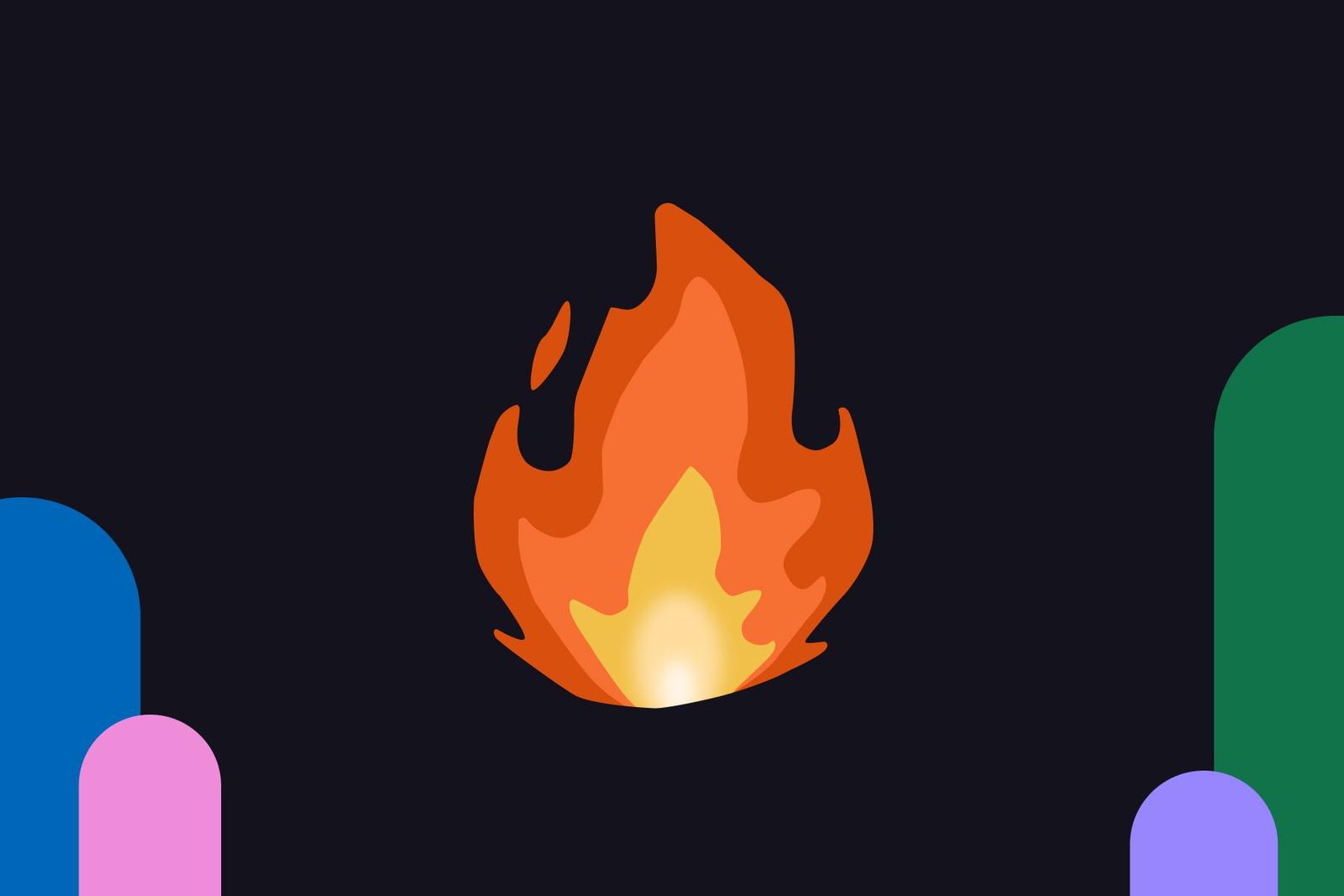 Illustrasjon av en flamme mot mørk bakgrunn.