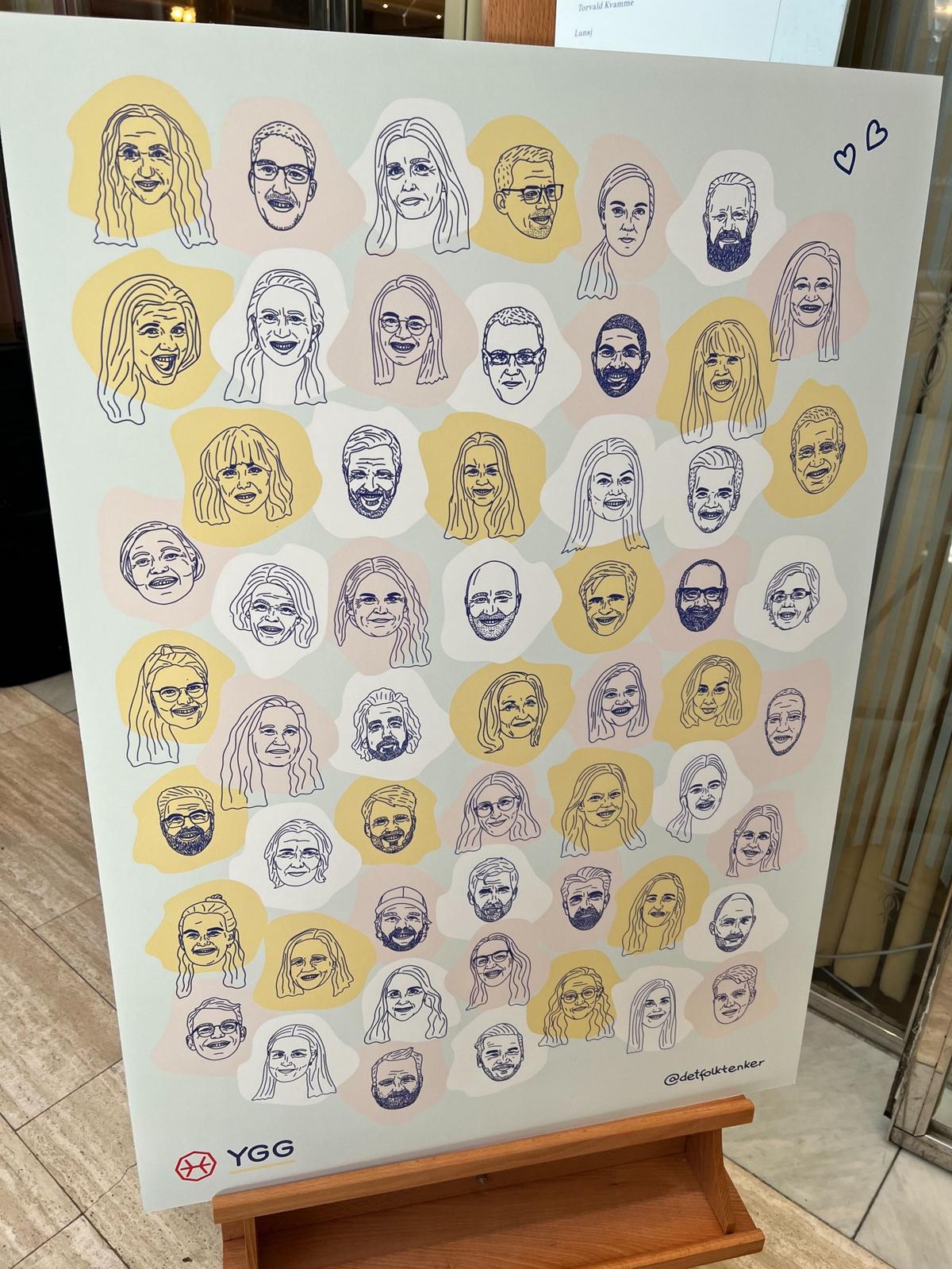 Plakat med illustrerte portretter av alle foredragsholderne