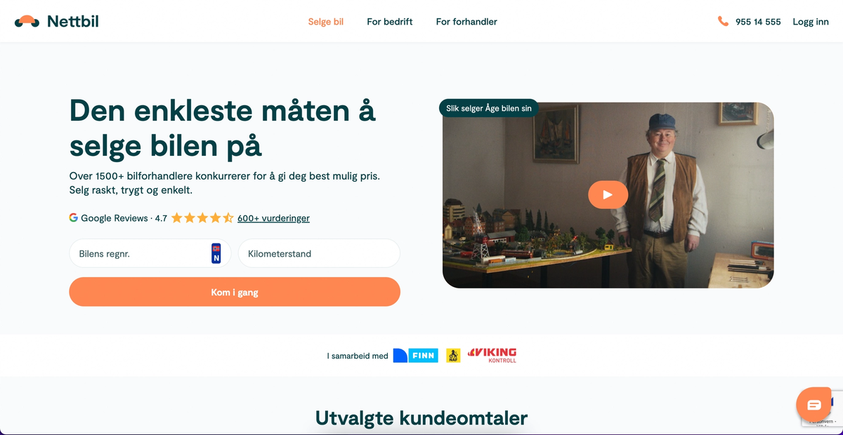 Skjermbilde av nettsiden til Nettbil