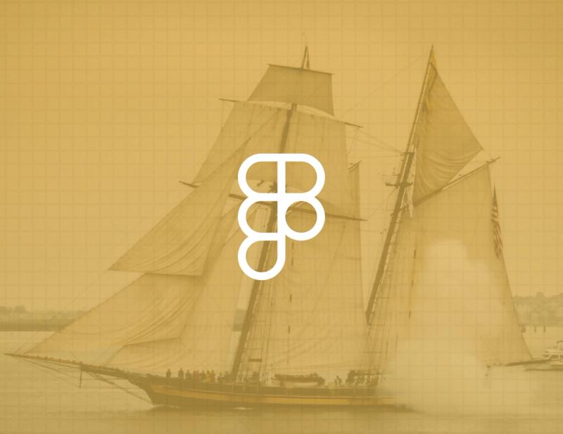 Gult fargefilter med et bilde av et skip. Hvit Figma-logo ligger oppå fargefilteret.