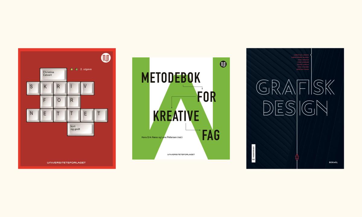 Omslag for "Skriv for nettet", "Metodebok for kreative fag" og "grafisk design"