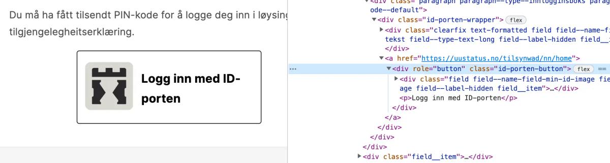 Skjermbilde som viser koden til funksjonen for å logge inn med ID-porten.