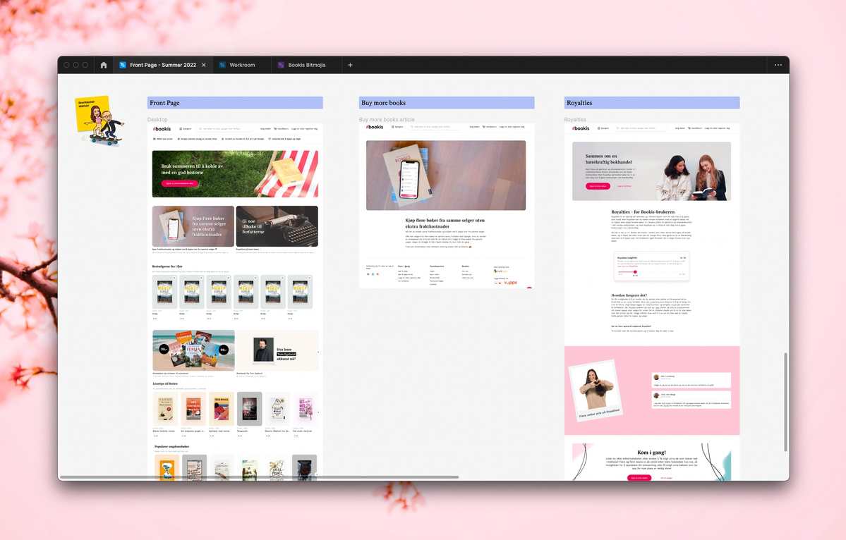 Skjermdump fra Figma med skisser til Bookis sin nettside
