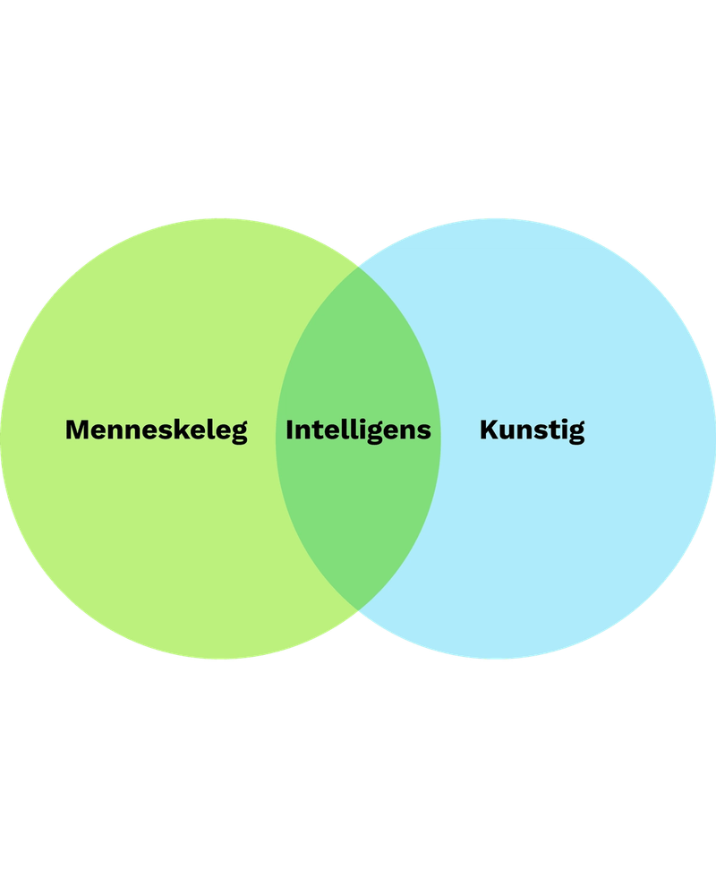 Venn-diagram hvor menneskelig intelligens og kunstig intelligens overlapper