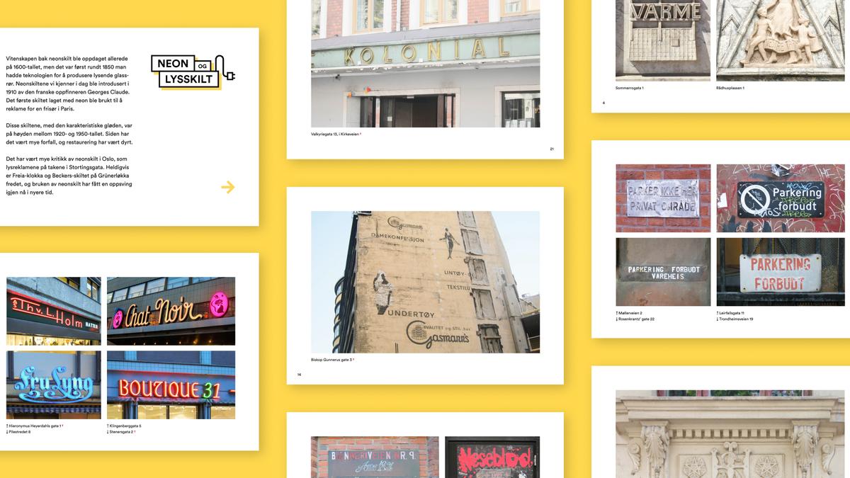 Skjermdump fra oslotype.com med bilder av skilt og typografi.