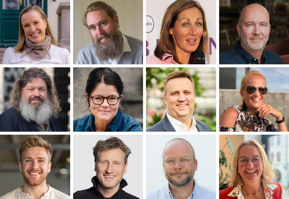 Bildekollasj av 12 mennesker.