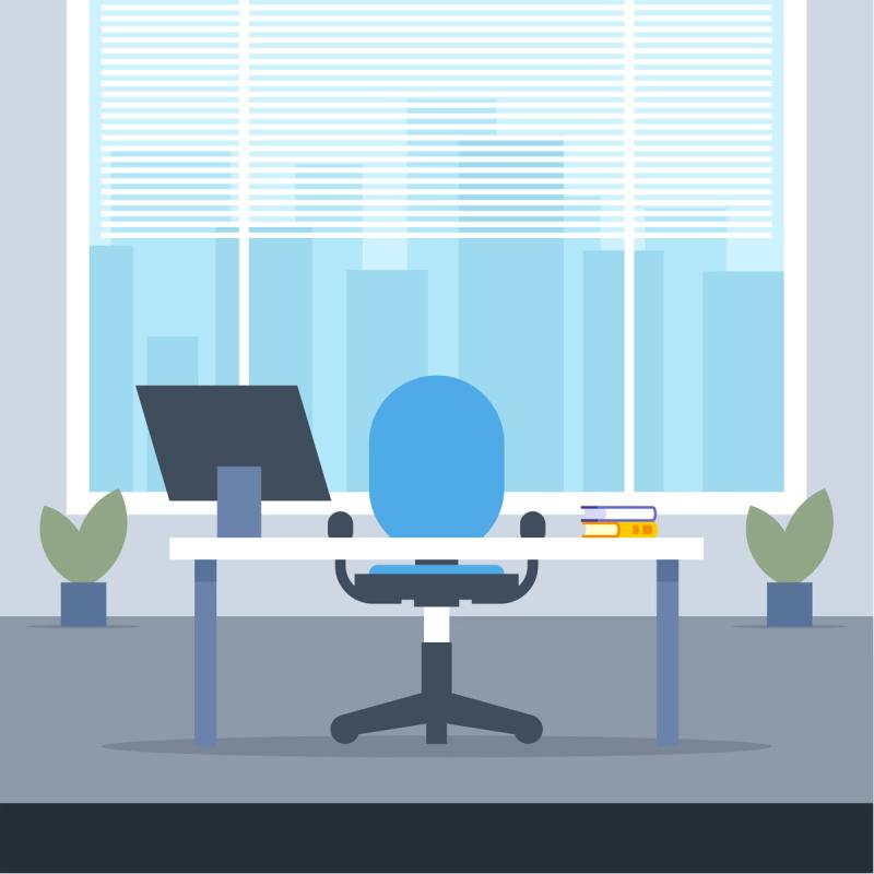 Illustrasjon av en tom kontorplass