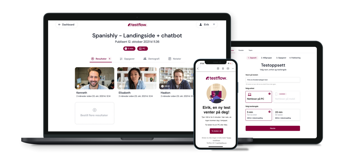 Skjermbilder fra Testflow