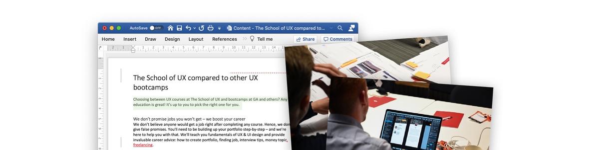 Skjermdump av word og bilder av folk som skriver