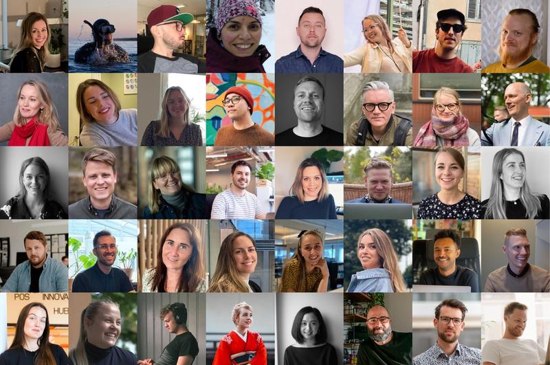 Collage med portrettbilder av de 40 designerene fra 2021