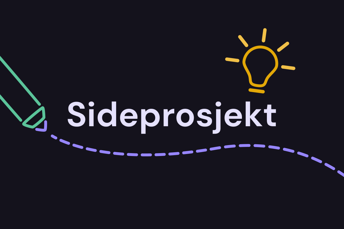 Banner med teksten "Sideprosjekt", en blyant og en lyspære